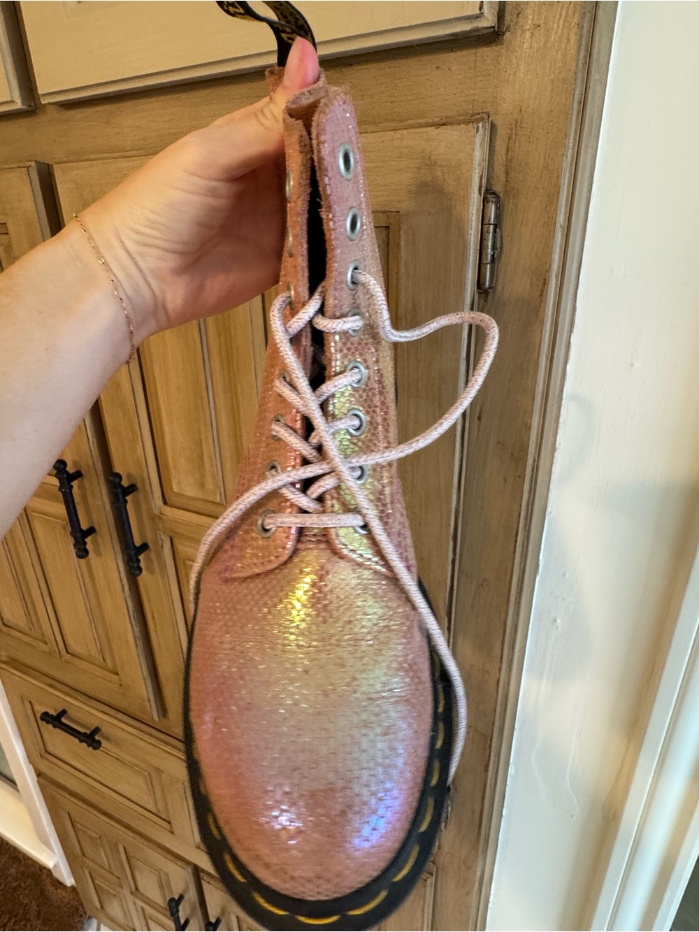 Dr. Martens Pink Iridescent Lace-Up Boots - Picture 3 of 8